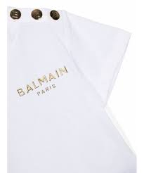 balmain BS8A71 t shirt white&gold 100OR retro